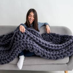 Chunky Knit Blanket, Merino Wool Throw, Knitted Wool Blanket Arm Knitted Blanket - thumbnail 3