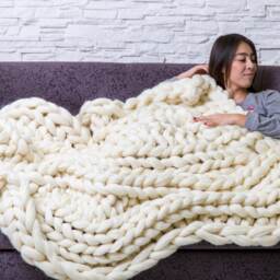 Chunky Knit Blanket, Merino Wool Throw, Knitted Wool Blanket Arm Knitted Blanket - thumbnail 2