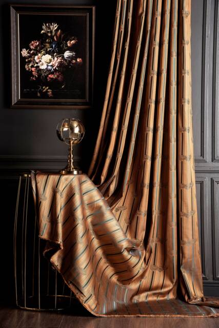 Green Orange Navy Brown Gold Turquoise Gray Curtains, Luxury Curtains For Livingroom Bedroom, Geometric Striped Patterned Custom Size Drape - image 1