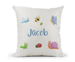 Personalised Insects Wildlife Childrens Cushion, Unisex , New Home Gift, Baby . Watercolour - thumbnail 1