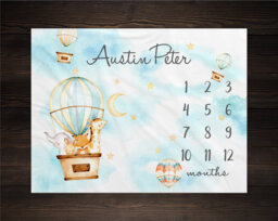 Adventure Milestone Blanket Woodland Animals Baby Growth Hot Air Tracker Awaits Shower Gift For New Mom Fox Giraffe - thumbnail 1