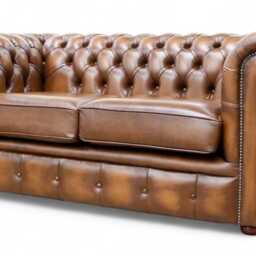 Lounge Sofa Living Room Real Leather 2 Seater Chesterfield Tan - thumbnail 3