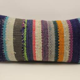 Vintage Turkish Kilim Pillow Cover, Wool Lumbar Cushion - 12x24 In - thumbnail 2