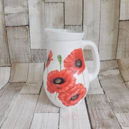 Decoupage Red Poppy Glass Jug Vase - White Chalk Paint Finish - thumbnail 2