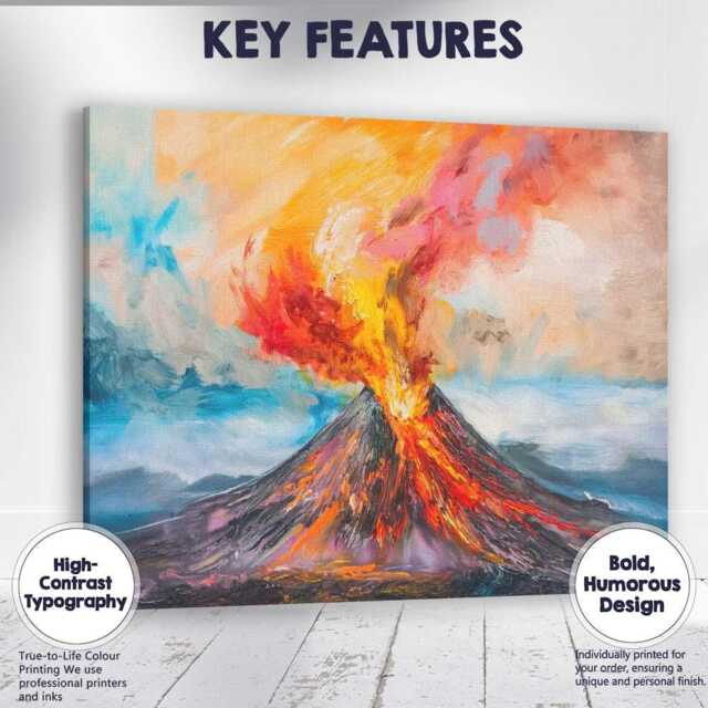 Fiery Erupting Volcano Dramatic Expressionist Landscape Canvas Wall Art Print Decor Picture Ready To Hang - image 1