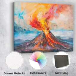 Fiery Erupting Volcano Dramatic Expressionist Landscape Canvas Wall Art Print Decor Picture Ready To Hang - thumbnail 2