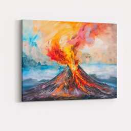 Fiery Erupting Volcano Dramatic Expressionist Landscape Canvas Wall Art Print Decor Picture Ready To Hang - thumbnail 4