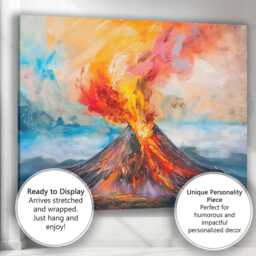 Fiery Erupting Volcano Dramatic Expressionist Landscape Canvas Wall Art Print Decor Picture Ready To Hang - thumbnail 3