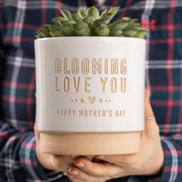 Blooming Love You Mother's Day Hand Engraved Indoor Ceramic Flower Herb Pot Present For Mummy Gift Idea Mum Mom Nan - thumbnail 1