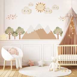 Mountain Wall Stickers Neutral Nursery Decor Decals Woodland Peel & Stick Bedroom Art - thumbnail 1
