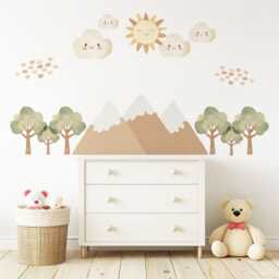 Mountain Wall Stickers Neutral Nursery Decor Decals Woodland Peel & Stick Bedroom Art - thumbnail 3