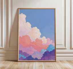 Anime Cloud Art Print, Pastel Sky Wall Decor, Lofi Poster, Vaporwave Pink Purple Print - thumbnail 1