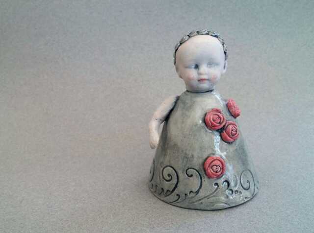 Ooak Ceramic Baby Doll Sculpture Mint Green Dress, Roses - image 1