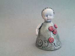 Ooak Ceramic Baby Doll Sculpture Mint Green Dress, Roses - thumbnail 1