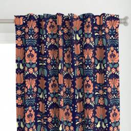 Sfaut15 Curtain Panel - Folk Art Ethnic Bird Hungarian Embroidery Matyo Heritage Custom Tulips Blue By Gomboc - thumbnail 1