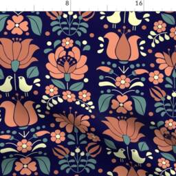 Sfaut15 Curtain Panel - Folk Art Ethnic Bird Hungarian Embroidery Matyo Heritage Custom Tulips Blue By Gomboc - thumbnail 4