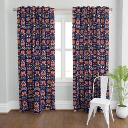 Sfaut15 Curtain Panel - Folk Art Ethnic Bird Hungarian Embroidery Matyo Heritage Custom Tulips Blue By Gomboc - thumbnail 2