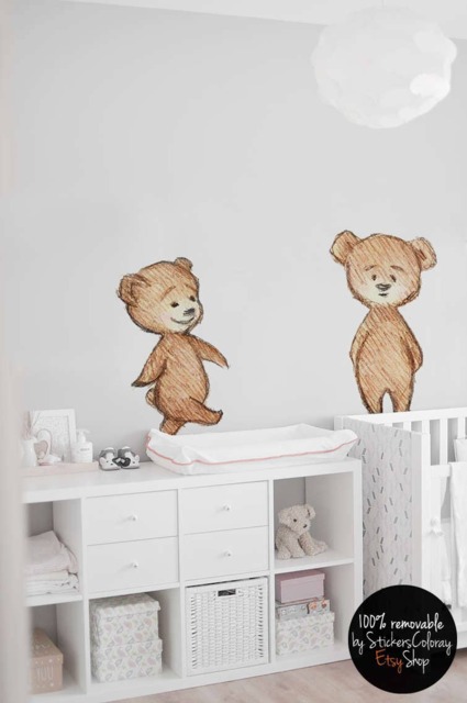 Teddy Bear Reusable Wall Decal, Cartoon Removable Sticker, Child Illustration Decor, Repositionable Sticker #18W - image 1
