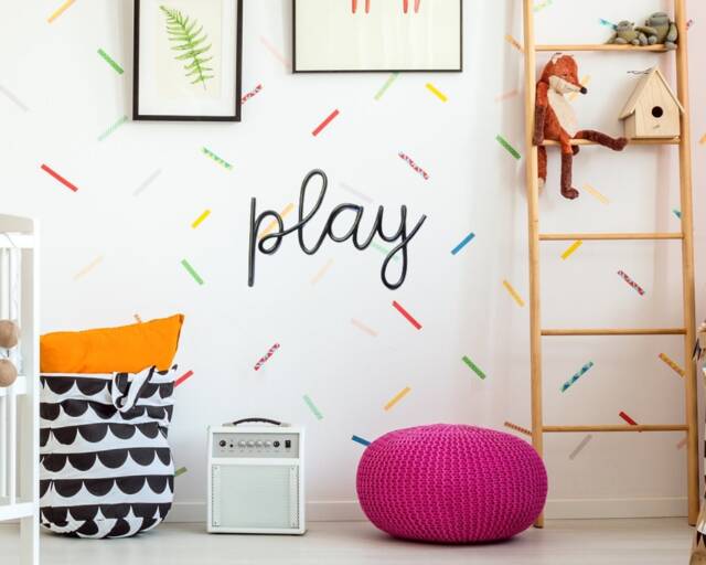 Play Wire Words Sign For Nursery Wall Art Decor, Playroom Girl Boy Safari Nursery Wall Child Kids Room Art Large Metal - image 1