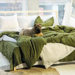 3 Piece Linen Bedding Set Moss Green Duvet & Pillow Covers - thumbnail 2