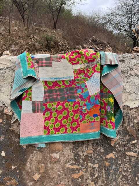 Handmade Cotton Kantha Quilt Reversible Block Print Patchwork Bohemian Bedding Throw - image 1