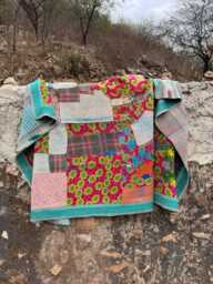 Handmade Cotton Kantha Quilt Reversible Block Print Patchwork Bohemian Bedding Throw - thumbnail 1