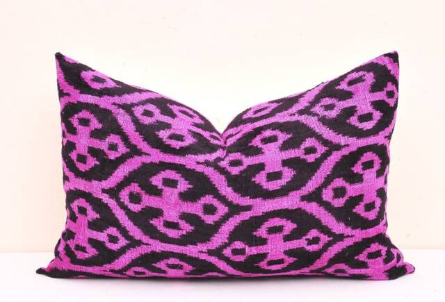 Handmade Purple Black Velvet Ikat Pillow Cover - image 1
