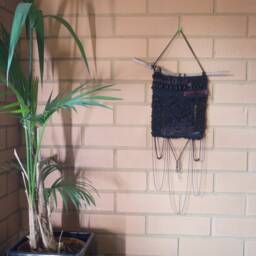 Black Gothic Handwoven Wall Hanging Photo Frame. Wedding Functional Art - thumbnail 2