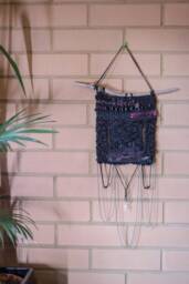 Black Gothic Handwoven Wall Hanging Photo Frame. Wedding Functional Art - thumbnail 1