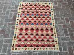 4x6 Antique Afghan Turkmen Kilim Rug - Handwoven Wool Tribal Flatweave Authentic Oriental Carpet For Home Or Office Decor Gift - thumbnail 1
