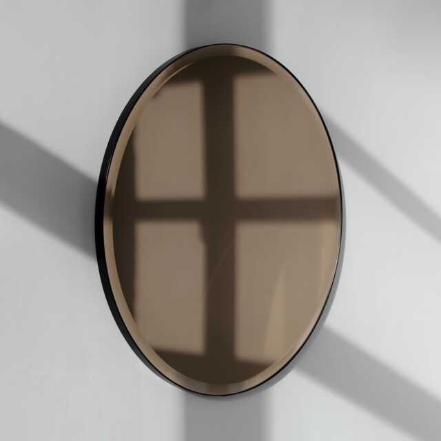 Orbis??? Bevelled Bronze Tinted Contemporary Round Mirror With Black Frame - Large, Xl - image 1