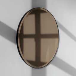 Orbis??? Bevelled Bronze Tinted Contemporary Round Mirror With Black Frame - Large, Xl