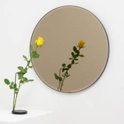 Orbis??? Bevelled Bronze Tinted Contemporary Round Mirror With Black Frame - Large, Xl - thumbnail 3