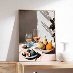 still Life Wall Art Print, Modern Impressionist Painting, Wine & Fruit Poster, Contemporary Kitchen Decor, Elegant Dining Artwork - thumbnail 2
