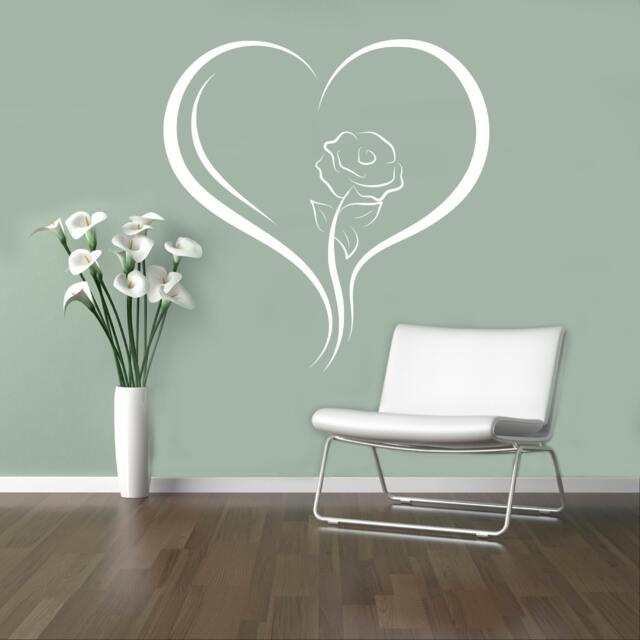 Heart With Rose Wall Vinyl Decal Romantic Decor Sticker Home Interior Bedroom Art Murals Housewares Design 14(He - image 1