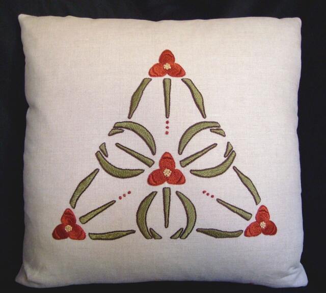 Hand Embroidered Pillow, Arts & Crafts, Craftsman, Spiderwort Motif - image 1