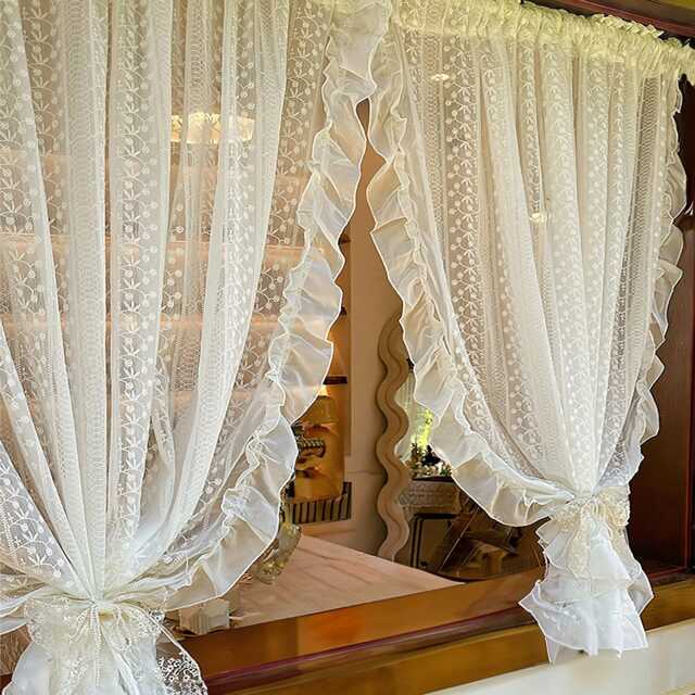 Floral Sheer Curtain, Farmhouse Style Embroidered Lace Filtered Light Window Curtain - image 1