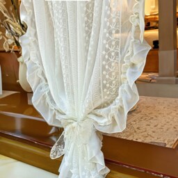 Floral Sheer Curtain, Farmhouse Style Embroidered Lace Filtered Light Window Curtain - thumbnail 3