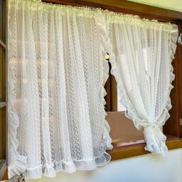 Floral Sheer Curtain, Farmhouse Style Embroidered Lace Filtered Light Window Curtain - thumbnail 2
