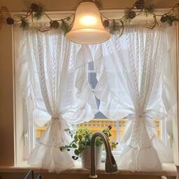 Floral Sheer Curtain, Farmhouse Style Embroidered Lace Filtered Light Window Curtain - thumbnail 4