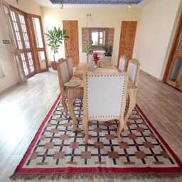 Handwoven Wool Jute Geometric Kilim Rug - Modern Pattern For Living Room, Bedroom - thumbnail 4