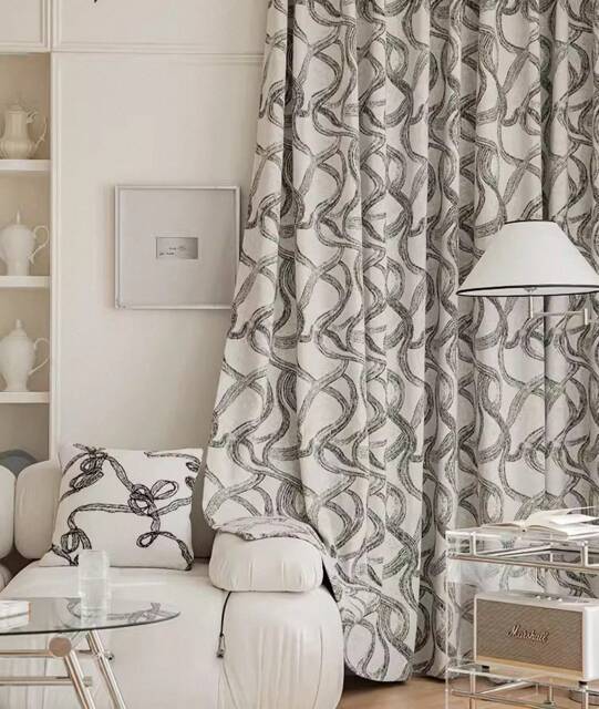 Cream, A Pair Of Chenille Curtains With Graffiti, Custom Thermal Curtain Panel, Living Room Bedroom Curtains, Made, Room Divider - image 1