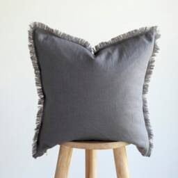 Gray Decorative Throw Pillow Cover, Handmade Fringe Double Sided Neutral Cushion Custom Size Farmhouse - thumbnail 3