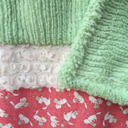Handmade Modern Baby Minky Blanket Green & Red Playful Kittens Print - thumbnail 2