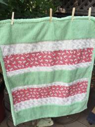 Handmade Modern Baby Minky Blanket Green & Red Playful Kittens Print