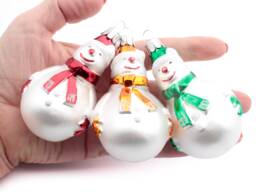 6 Blown Glass Snowman Christmas Tree Ornaments Hand Painted - thumbnail 1