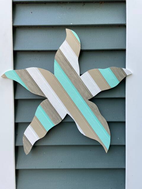 starfish Wall Art Reclaimed Wood Rustic Coastal Decor Beach House, Bead Board - image 1