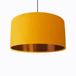 Sunflower Yellow Lampshade in Velvet With Copper Lining, Large Plain Ceiling Lightshade - thumbnail 1