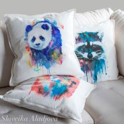 Panda Throw Pillow Cover By Slaveika Aladjova, Cushion Cover, Decorative Pillow Cover, Animal Art, Watercolor Pillow, Christmas Gift - thumbnail 2