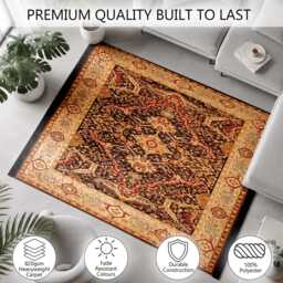 Brown Beige Persian Medallion Traditional Rug Non-Slip Soft Area Carpet Bedroom Living Room Hallway Mat Decor - Made in UK - thumbnail 3